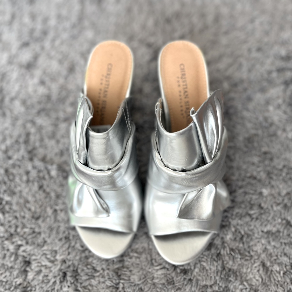Christian Siriano silver mule, size 6.5